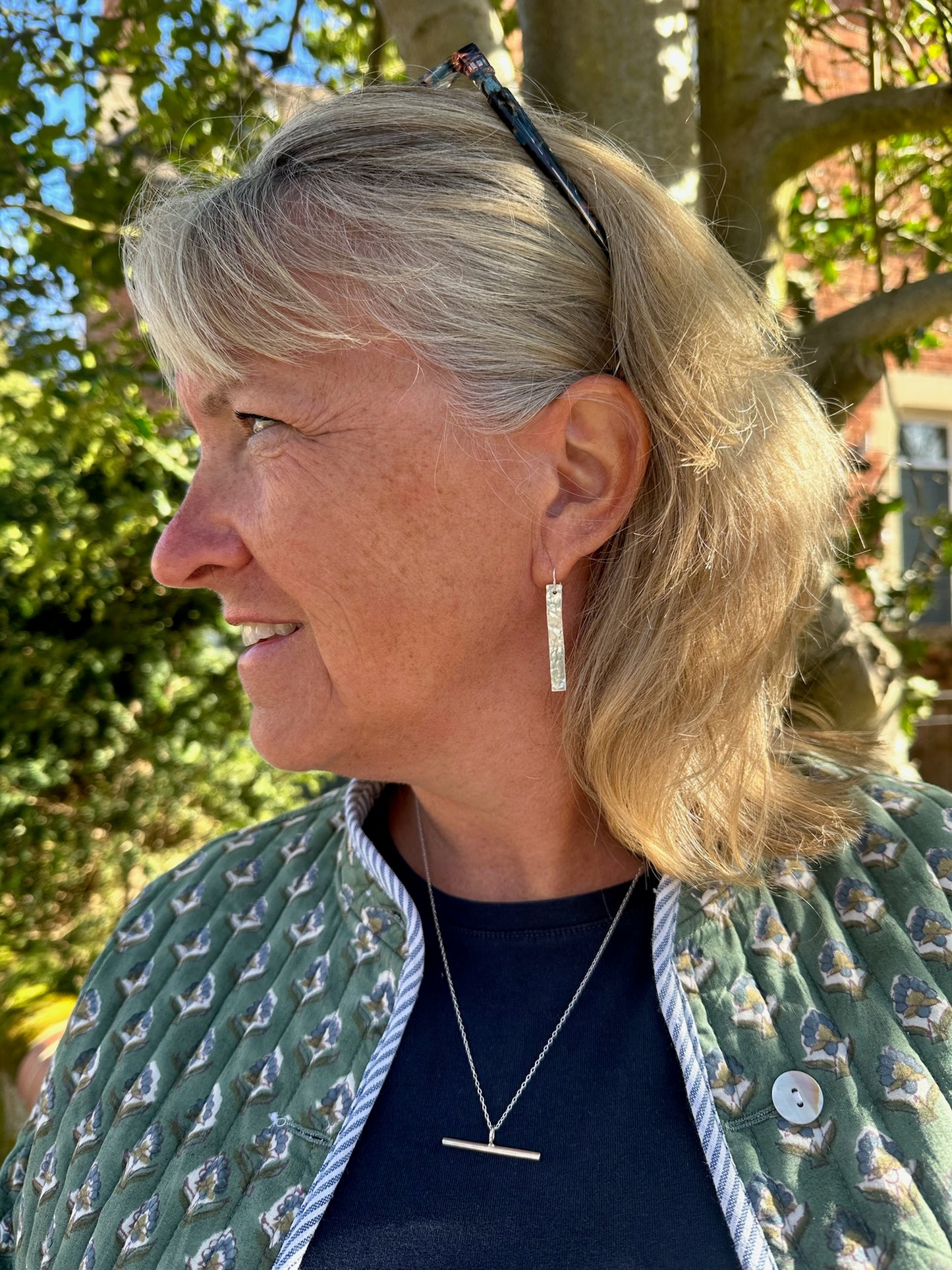 Hammered Silver Bar Earrings