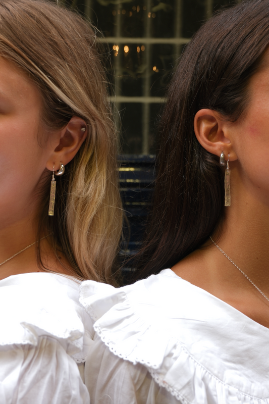 Hammered Silver Bar Earrings