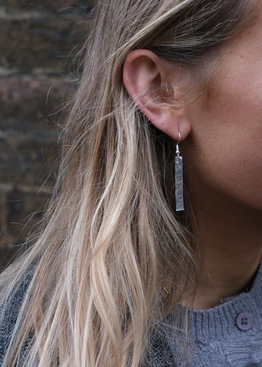 Hammered Silver Bar Earrings